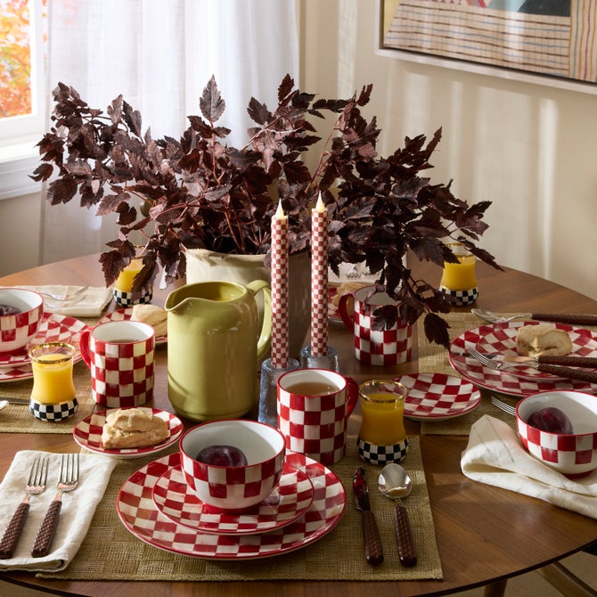 Cherry Check Flameless Dinner Candles, Set of 2 image number 1