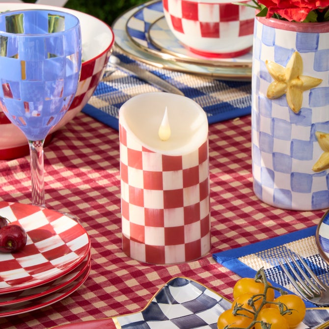 Cherry Check Flameless 5" Pillar Candle image number 1