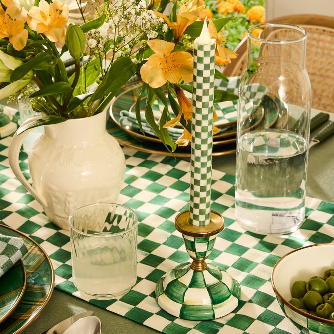 Emerald Check Flameless Dinner Candles, Set of 2 image number 1