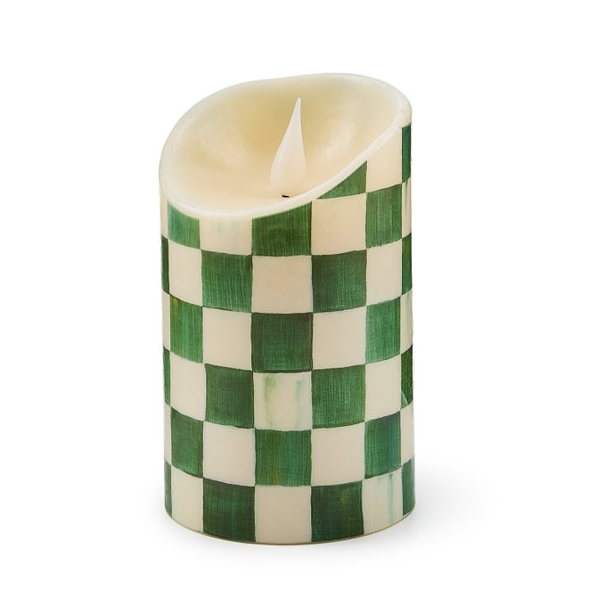 Emerald Check Flameless 5" Pillar Candle image number 0