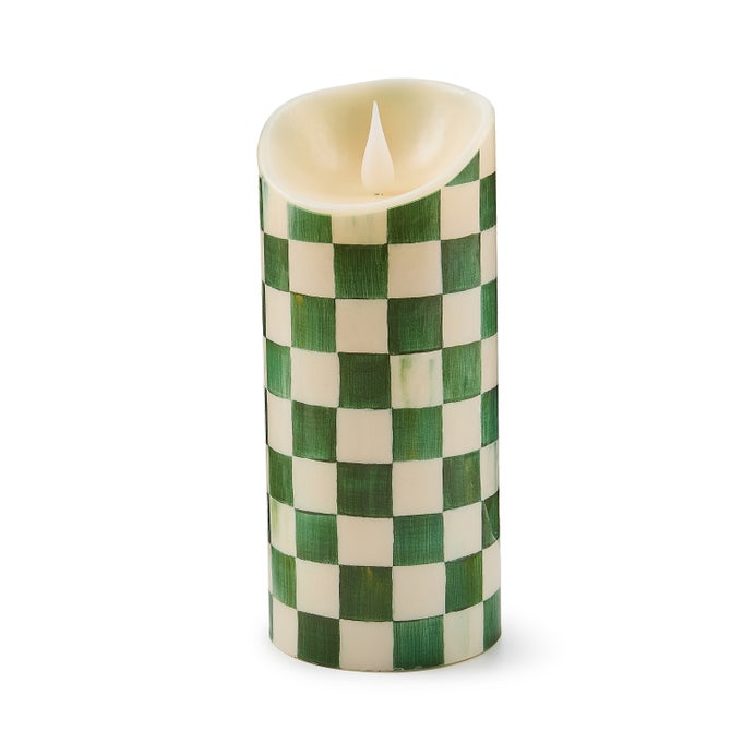 Emerald Check Flameless 7" Pillar Candle image number 0