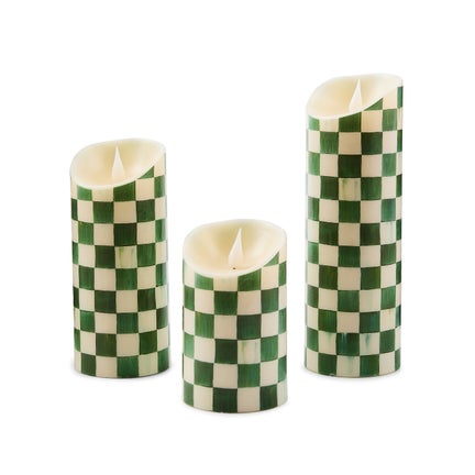 Emerald Check Flameless 9" Pillar Candle