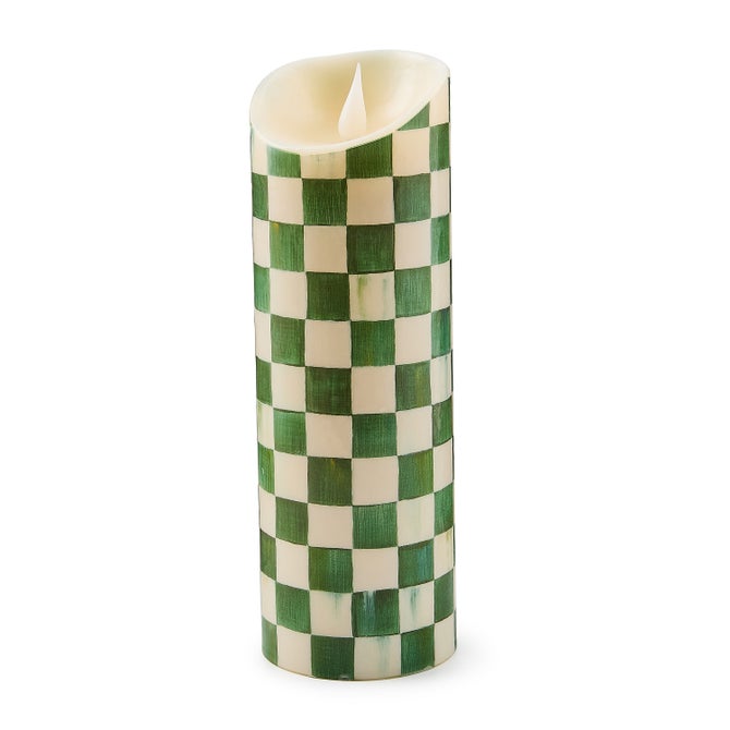 Emerald Check Flameless 9" Pillar Candle image number 0