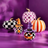 Illuminated Happy Jack Pumpkin with Purple Hat