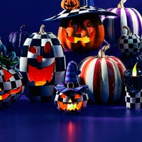 Illuminated Happy Jack Pumpkin with Purple Hat
