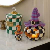 Illuminated Happy Jack Pumpkin with Purple Hat