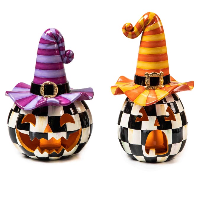 Illuminated Happy Jack Pumpkin with Purple Hat image number 5