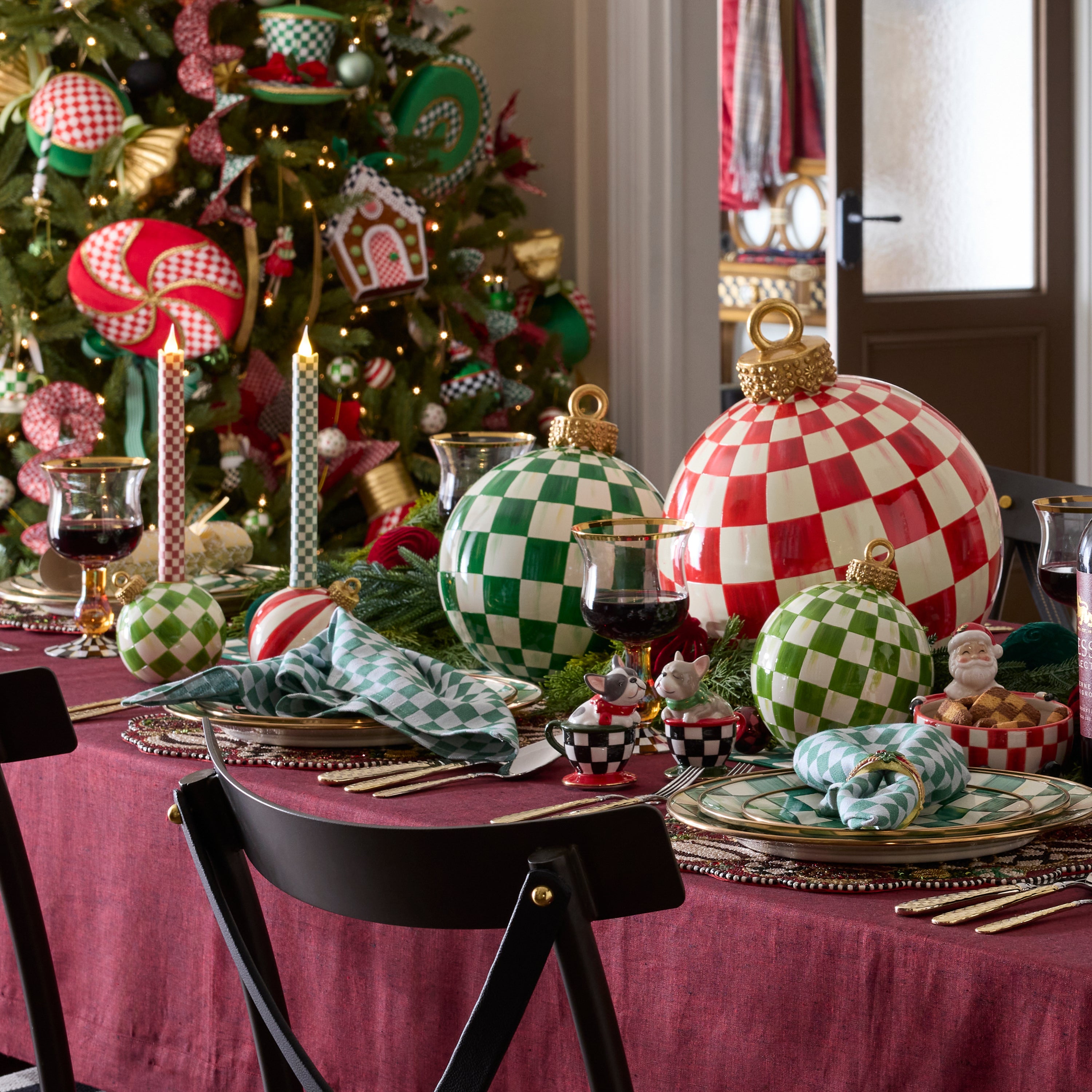 Dark Green Check Tabletop Ornament