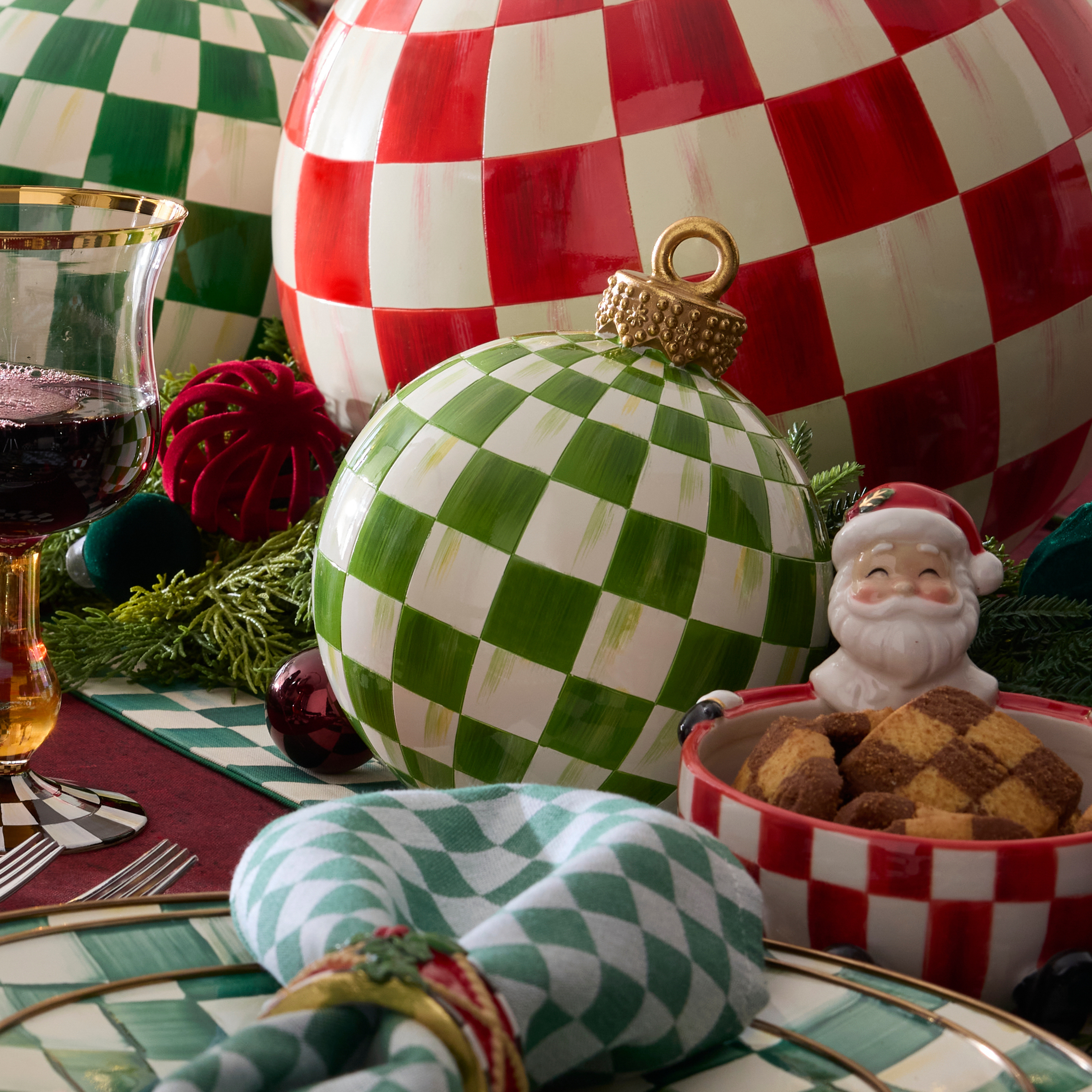 MacKenzie-Childs | Light Green Check Tabletop Ornament