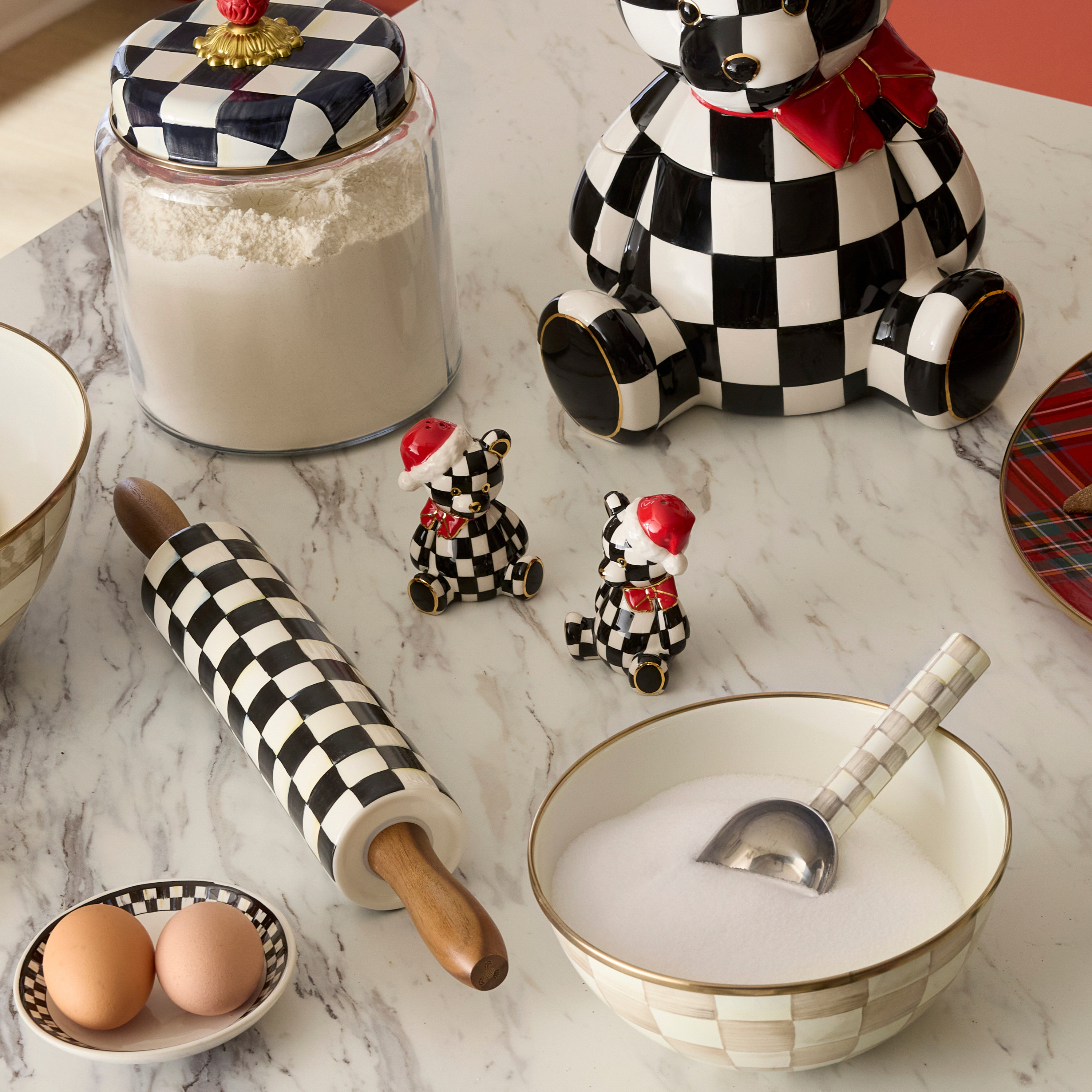 McKenzie-Childs スノーマン クリスマス塩コショウ入れセット Courtly Santa Bear Salt & Pepper Set