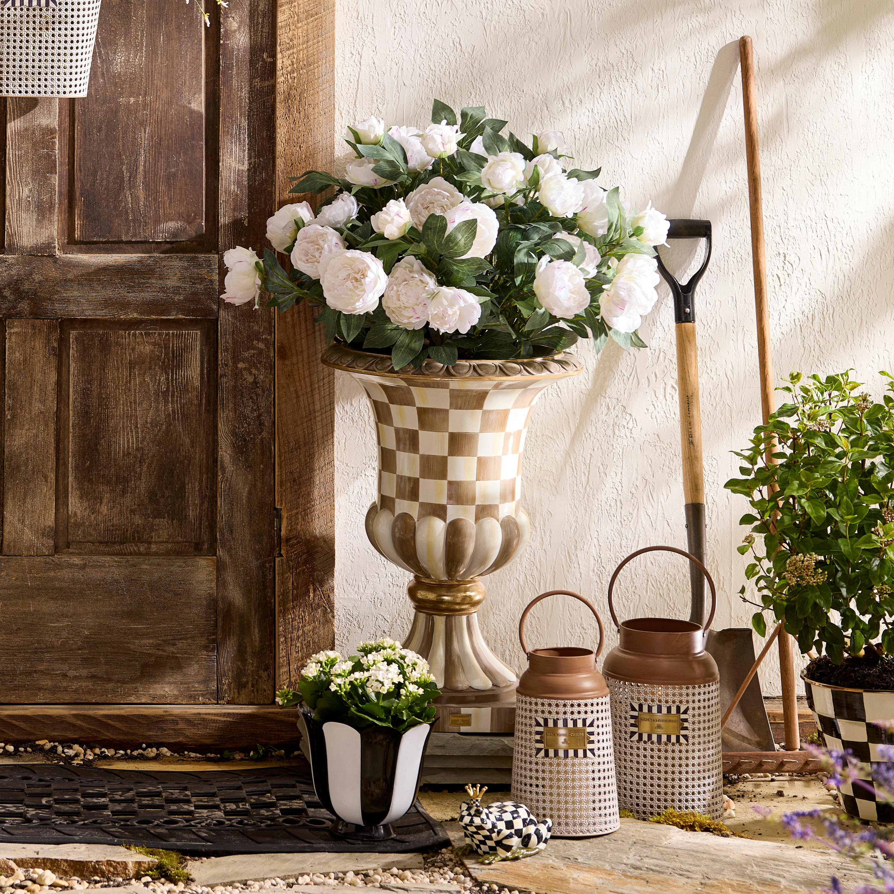 MacKenzie-Childs | Mocha Check Pedestal Urn
