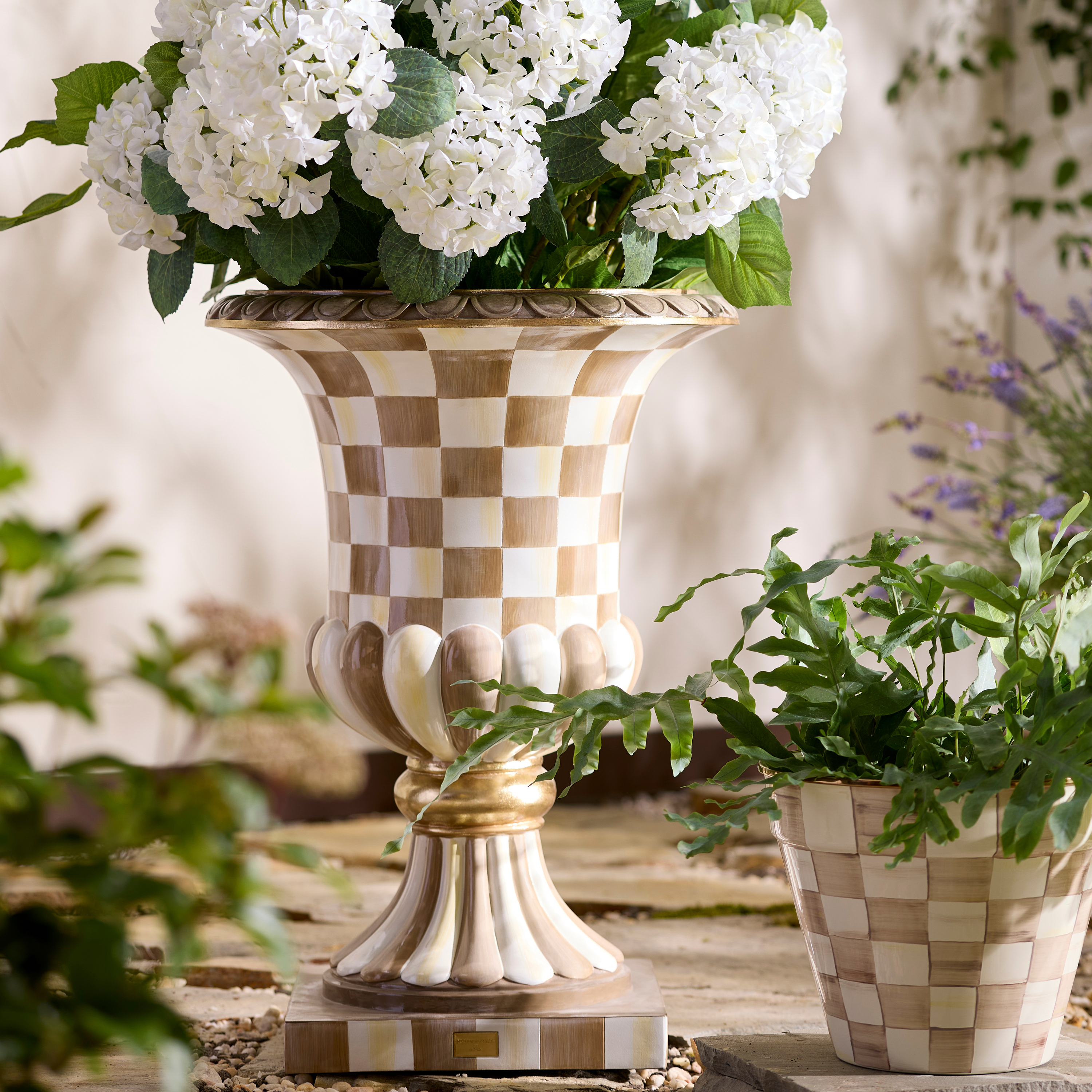 MacKenzie-Childs | Mocha Check Pedestal Urn