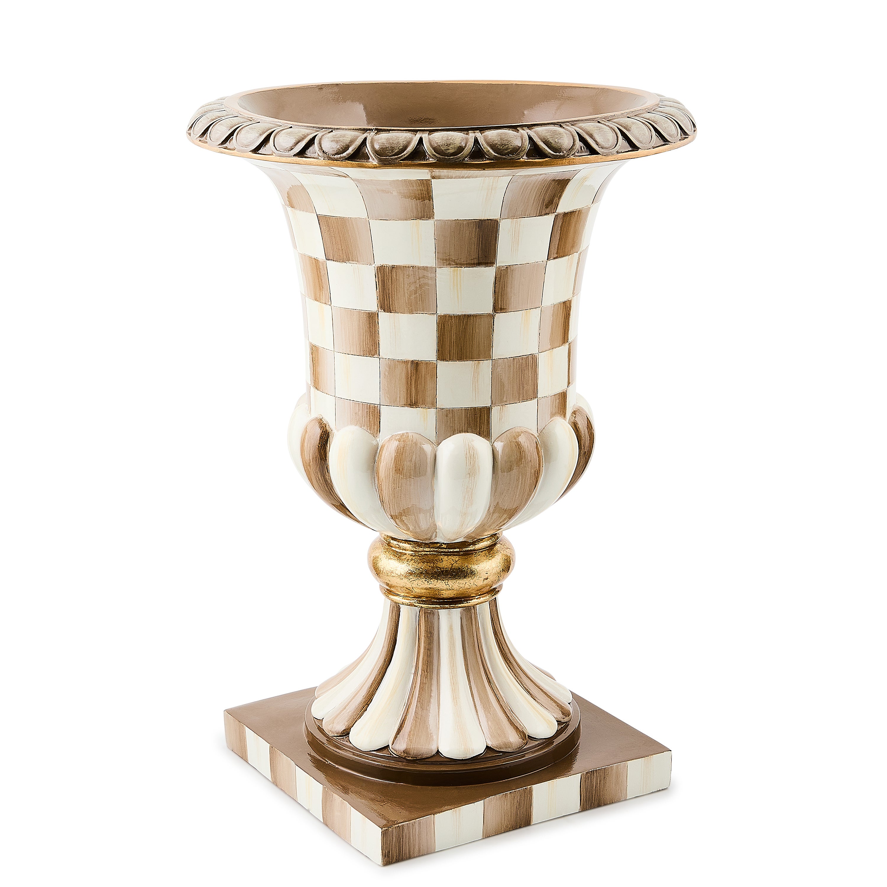 MacKenzie-Childs | Mocha Check Tabletop Pedestal Urn