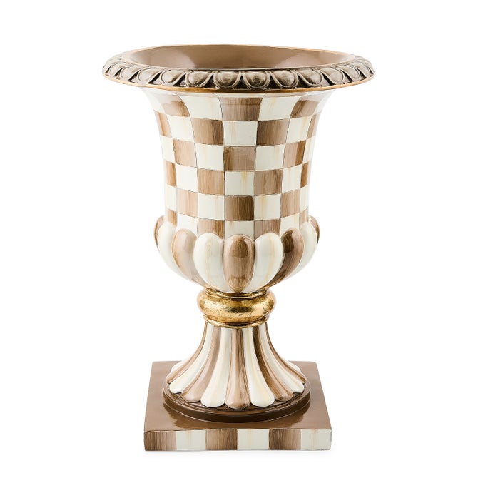 Mocha Check Tabletop Pedestal Urn image number 0