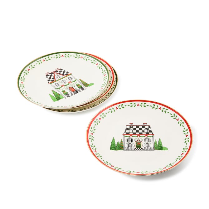 Holly Village Ceramic Dessert Plates, Set of 4 image number 1