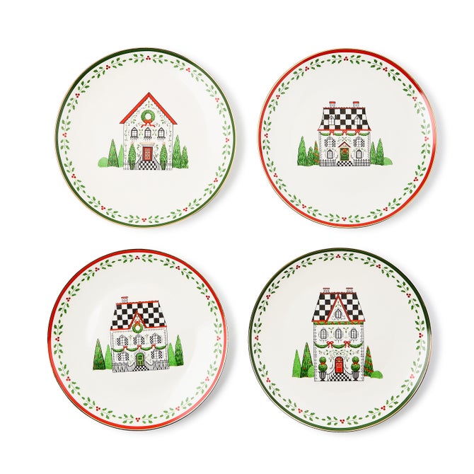 Holly Village Ceramic Dessert Plates, Set of 4 image number 0