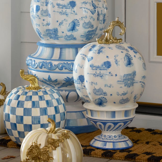 Royal Autumn Toile Tall Pedestal Pumpkin image number 1