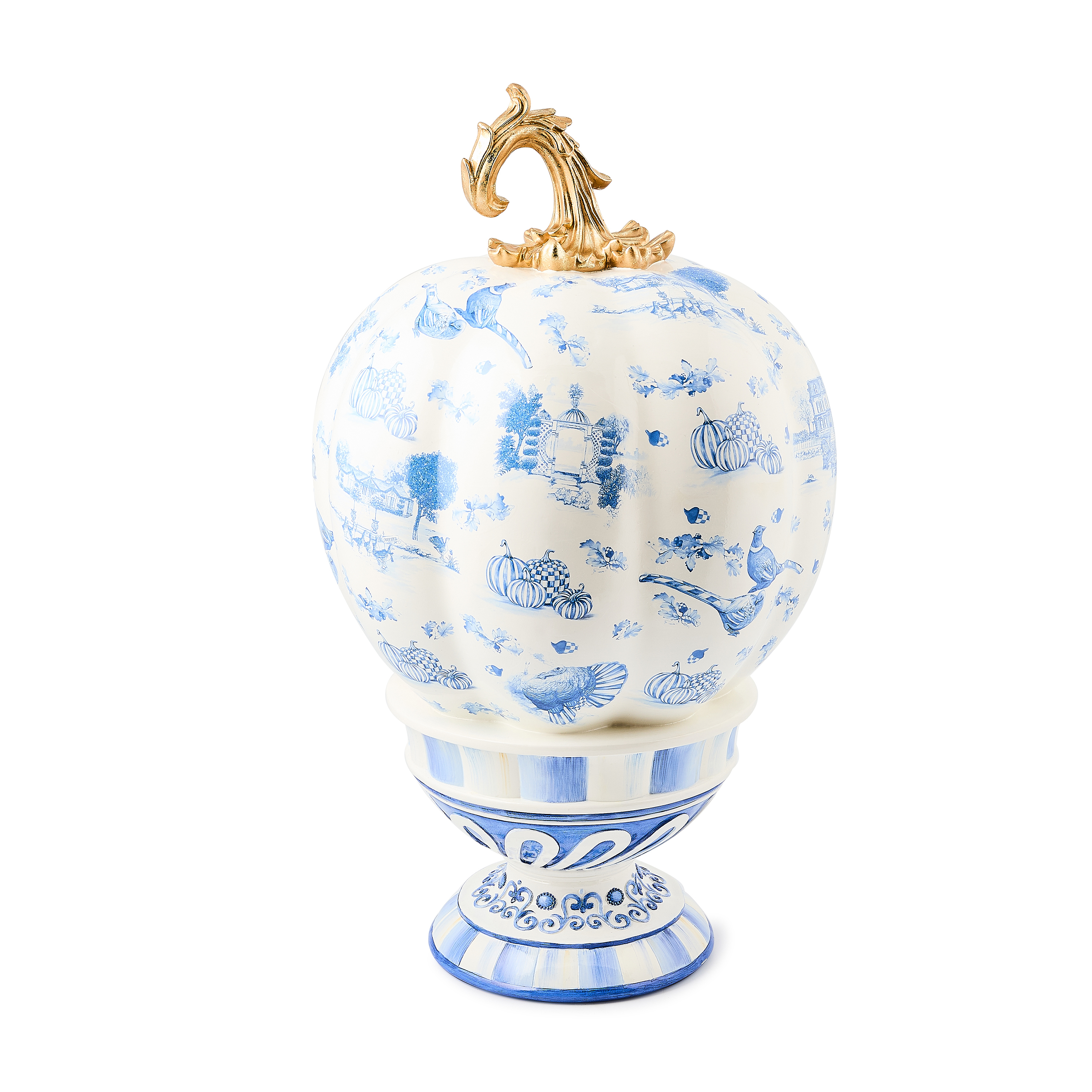 MacKenzie-Childs Royal Autumn Toile Pedestal Pumpkin - Thumbnail 2