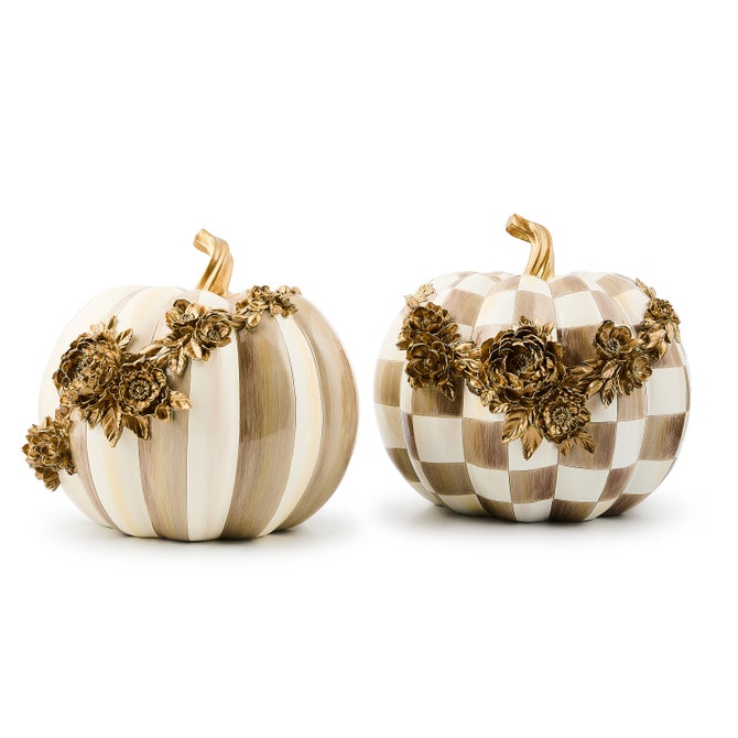 Mocha Stripe Floral Garland Pumpkin image number 3