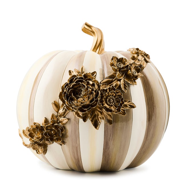 Mocha Stripe Floral Garland Pumpkin image number 0
