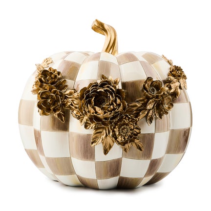 Mocha Check Floral Garland Pumpkin
