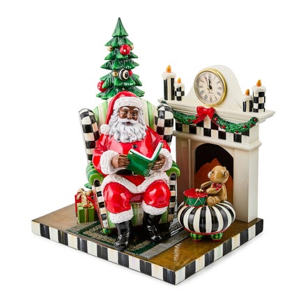 Check It Out Black Santa by Fireplace Illuminated Figurine