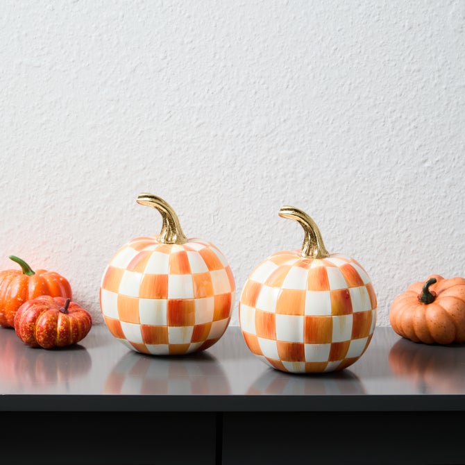 Classic Orange Check Mini Pumpkin Set of 2 image number 1