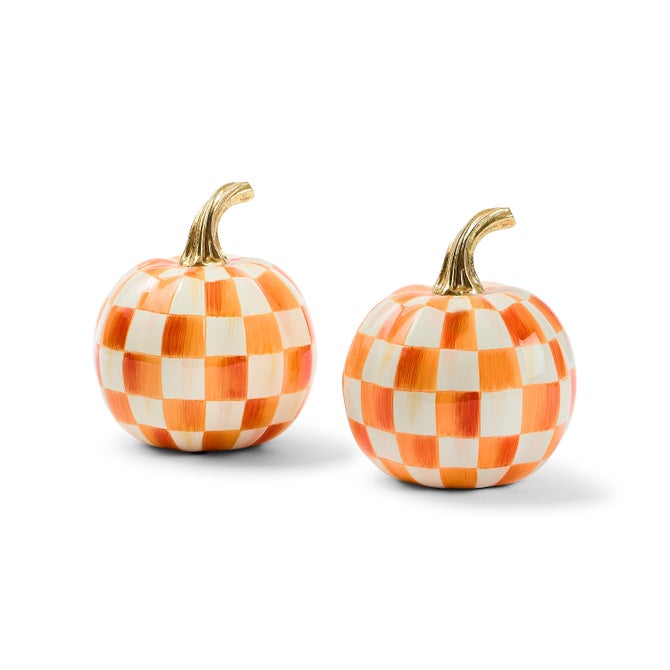 Classic Orange Check Mini Pumpkin Set of 2 image number 0