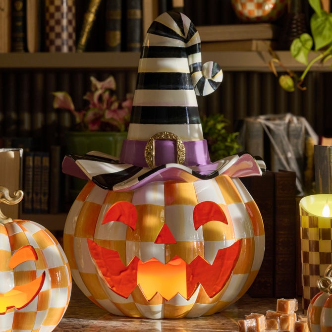 Orange Check Happy Jack Illuminated Pumpkin image number 4