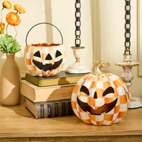 Orange Check Small Illuminated Jack O'Lantern