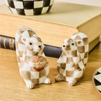 Mocha Check Squirrel Salt & Pepper Set