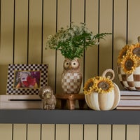 Mocha Check Ceramic Owl Vase