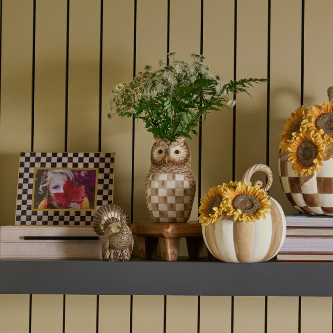 Mocha Check Ceramic Owl Vase image number 4