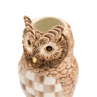 Mocha Check Ceramic Owl Vase