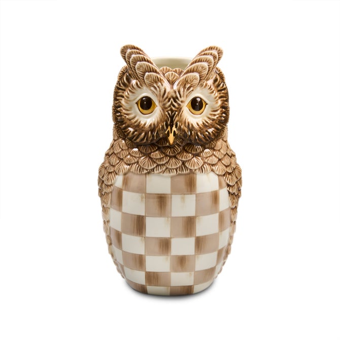 Mocha Check Ceramic Owl Vase image number 0