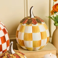 Harvest Glow Amber Check Pumpkin