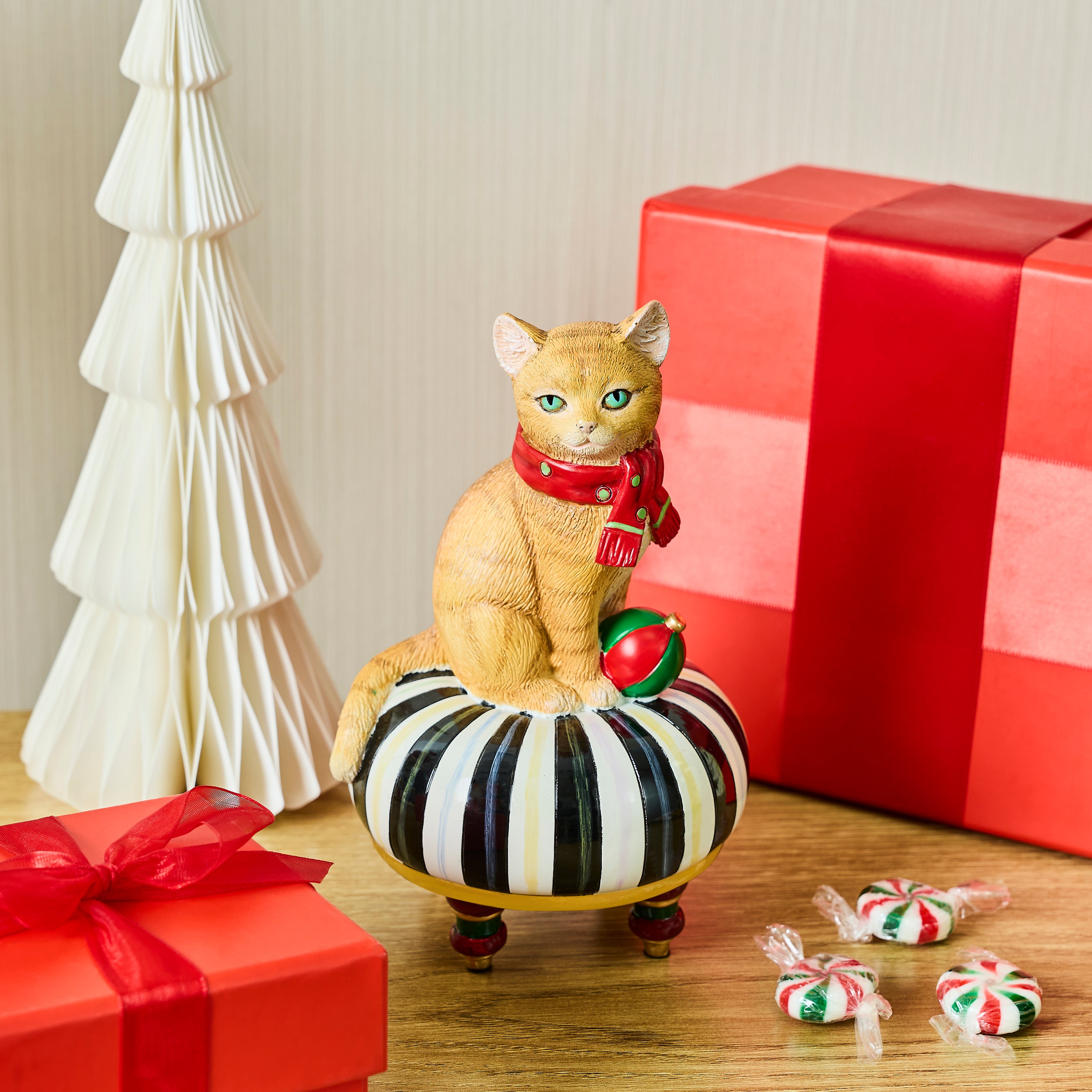 MacKenzie-Childs | Holiday Cat on Tuffet Figurine