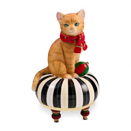 Holiday Cat on Tuffet Figurine