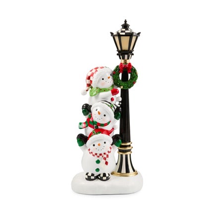 Illuminated Snowman Lamppost Figurine