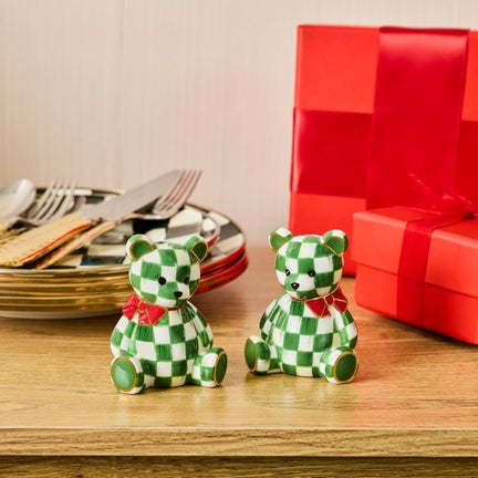 Emerald Check Holiday Bear Salt & Pepper Set