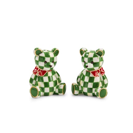 Emerald Check Holiday Bear Salt & Pepper Set