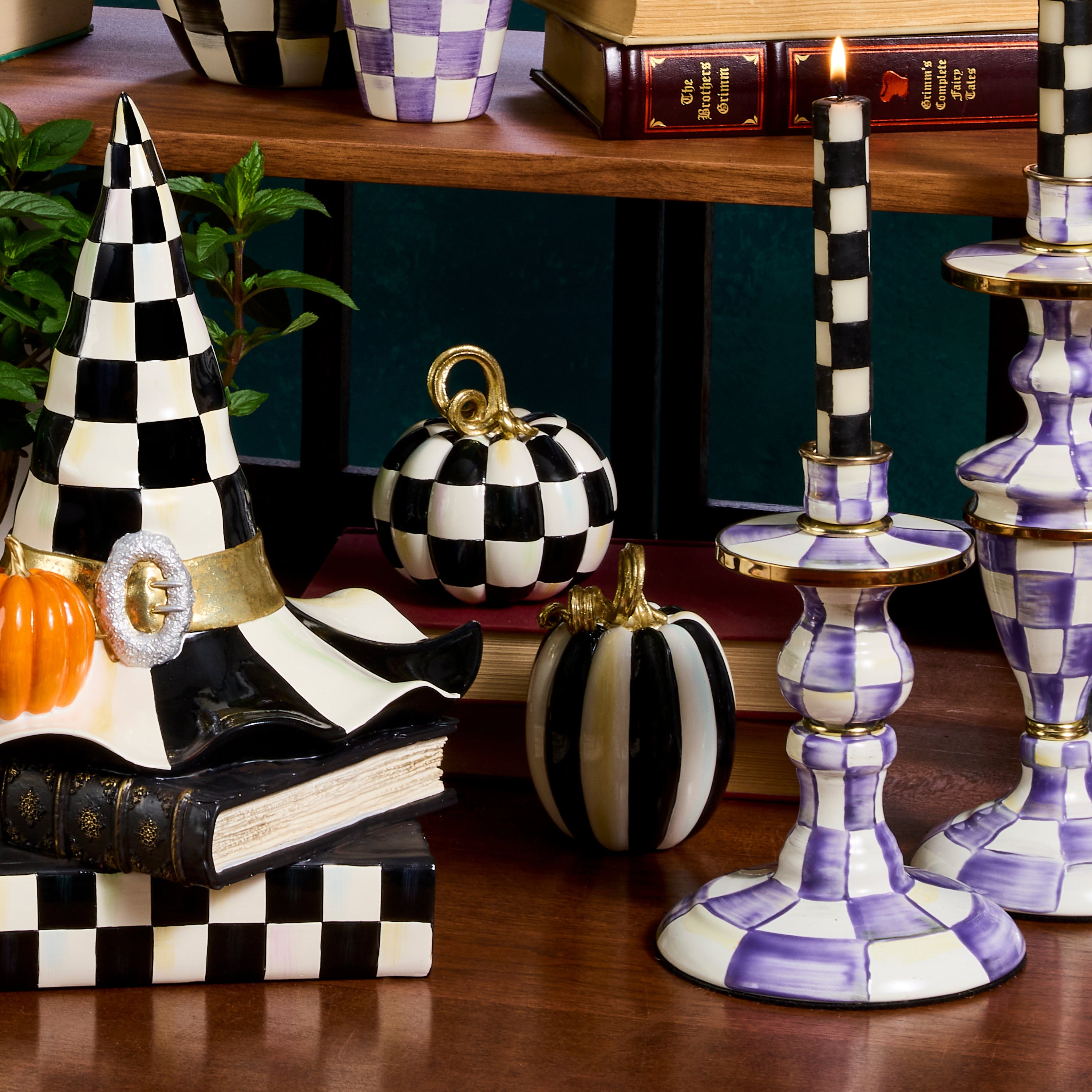MacKenzie-Childs | Courtly Check and Stripe Petite Pumpkins, Set of 2