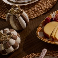 Chocolate Check and Stripe Petite Pumpkins, Set of 2