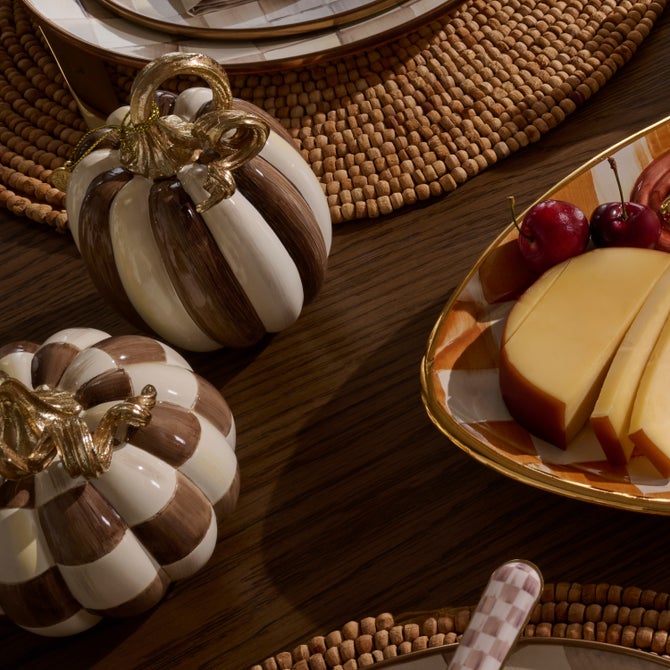 Chocolate Check and Stripe Petite Pumpkins, Set of 2 image number 4