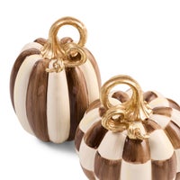 Chocolate Check and Stripe Petite Pumpkins, Set of 2