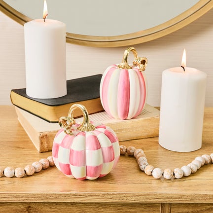 Bubblegum Check and Stripe Petite Pumpkins, Set of 2