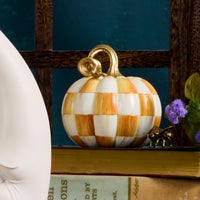 Orange Check and Stripe Petite Pumpkins, Set of 2