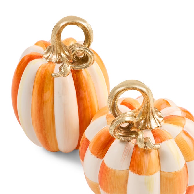 Orange Check and Stripe Petite Pumpkins, Set of 2 image number 2