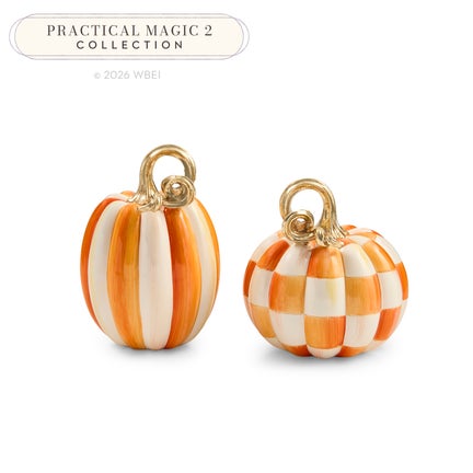 Orange Check and Stripe Petite Pumpkins, Set of 2