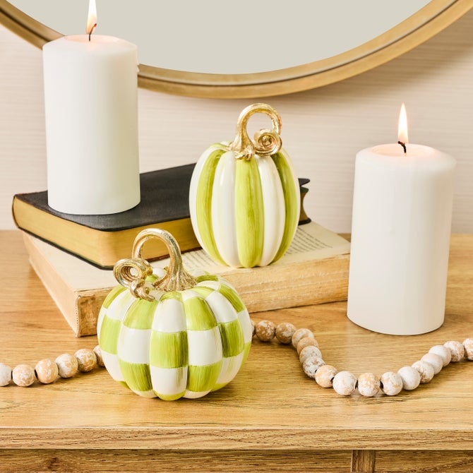 Moss Check and Stripe Petite Pumpkins, Set of 2 image number 1